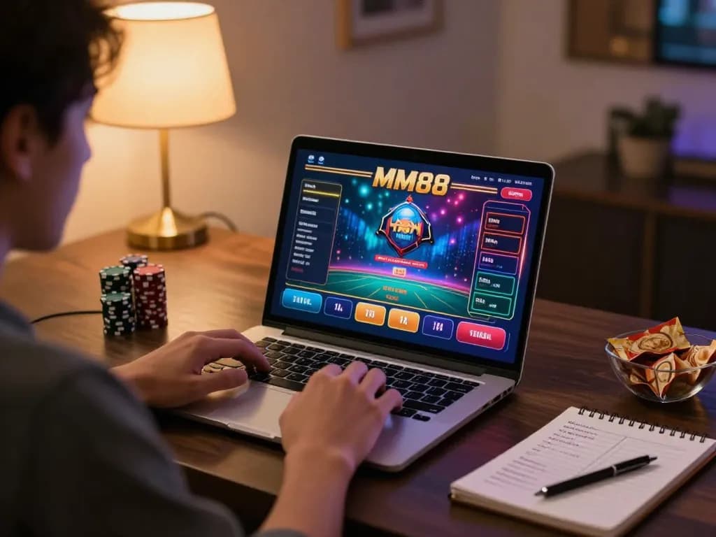 Engaging moment of a player strategizing their bets on MM88 during an online casino session.