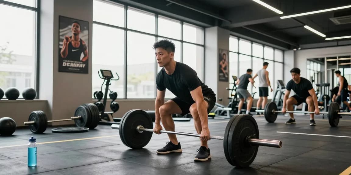 Focused athlete lifting weights at the Anabolika Shop gym, showcasing strength and determination in a vibrant atmosphere.