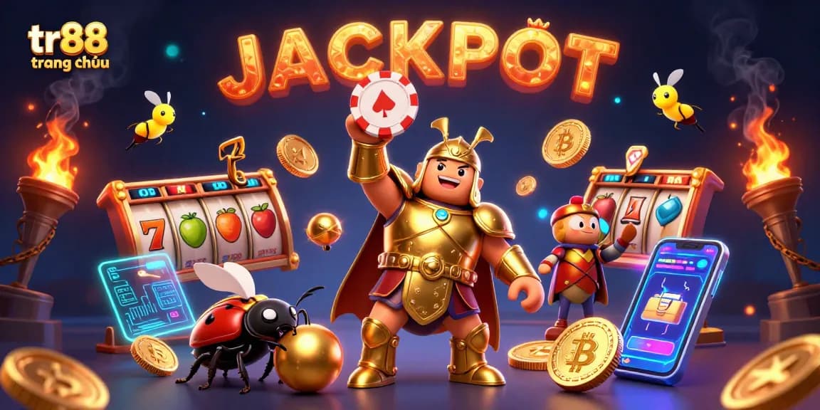 Engage with tr88 trang chủ's thrilling jackpot experience featuring vibrant casino elements in a lively 3D scene.