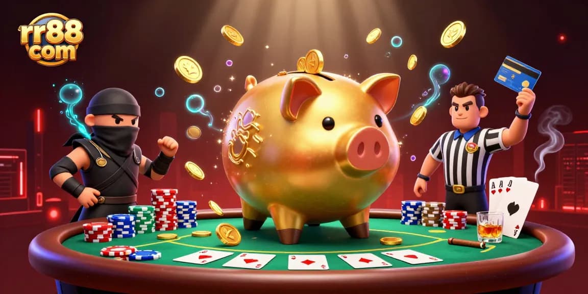 Engaging the action at rr88 com with a dynamic cartoon casino scene featuring vibrant characters and gaming elements.