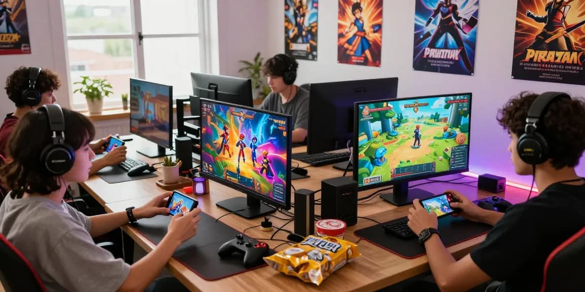 Players enjoying immersive hentaigames on mobile and desktop, vibrant gaming atmosphere
