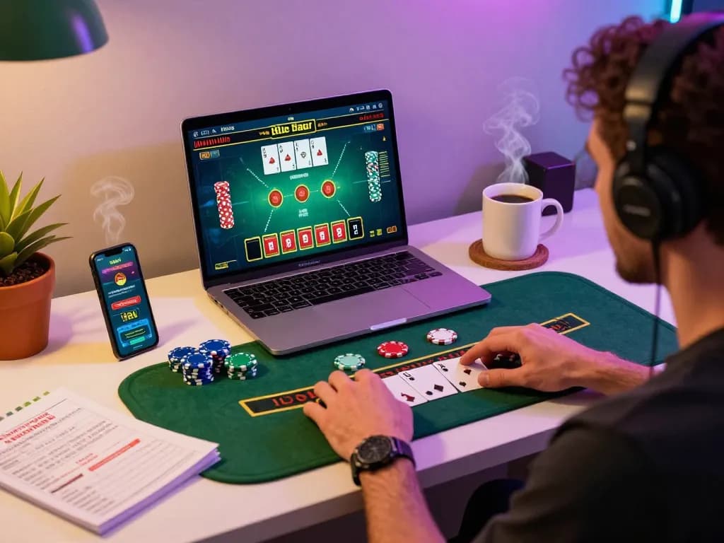 Engaging in a Sun Win online blackjack game while tracking strategy notes to enhance gaming experience