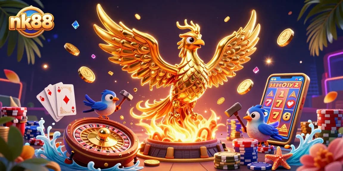 Nk88 delivers an exciting casino adventure featuring a molten metal phoenix and dynamic gaming elements.