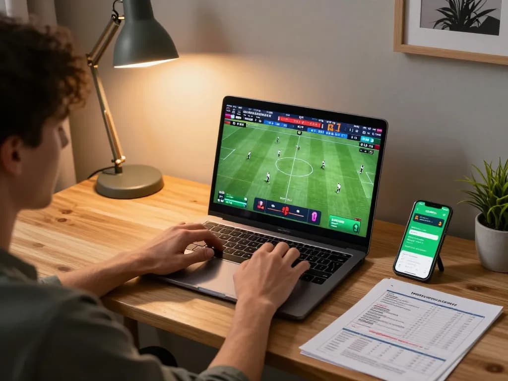 Engaged gamer reviewing strategies while placing bets at keonhacaii online.
