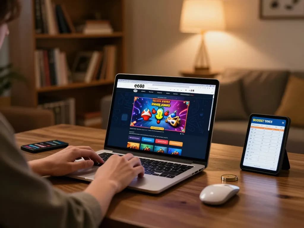 Playing ee88 online casino games from a cozy home setup while focusing on budgeting strategies.