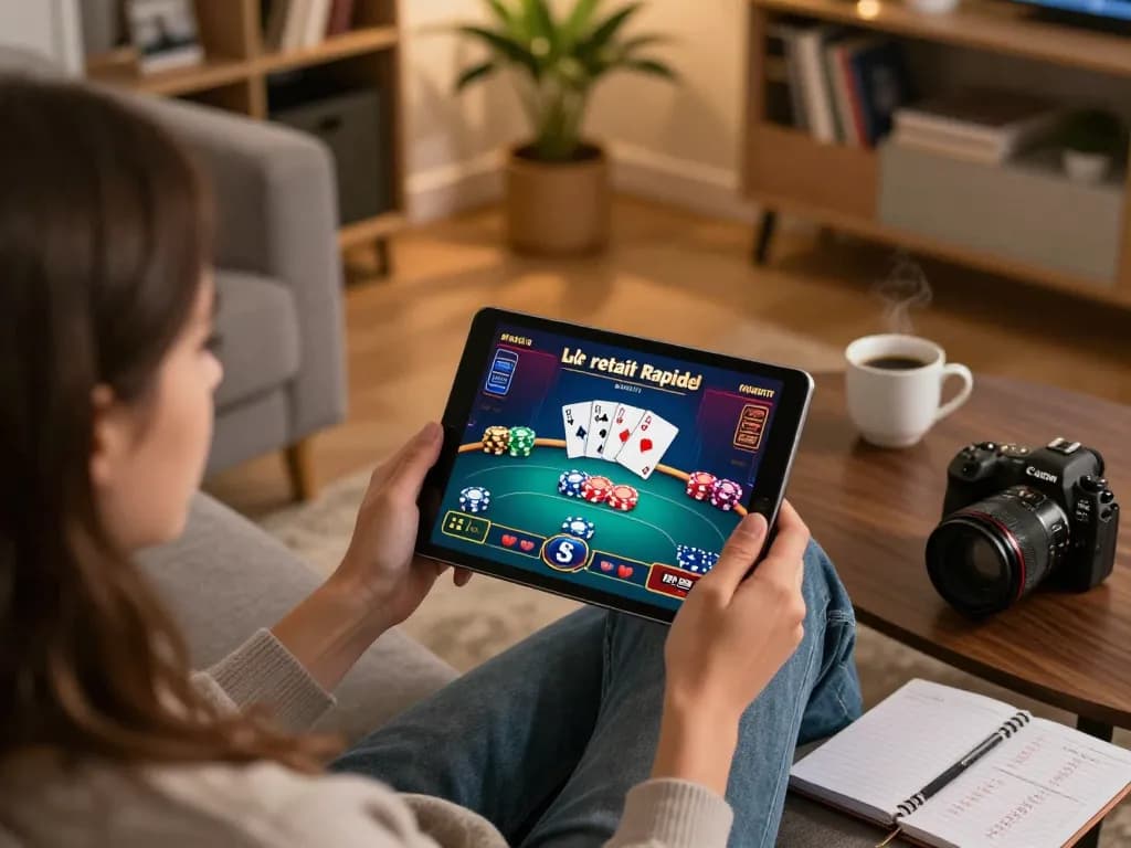 Personne s'engageant dans le jeu en ligne sur un casino en ligne retrait rapide, mettant en avant une interface de poker dynamique et un environnement convivial.