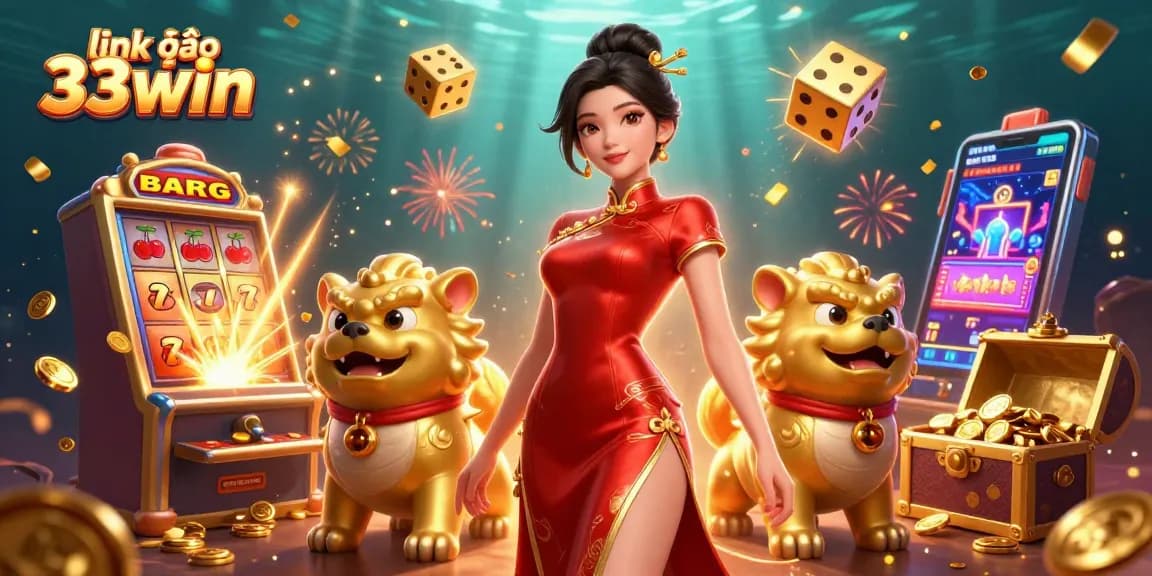 Experience winning thrills with link vào 33win in this vibrant casino illustration featuring gaming excitement.