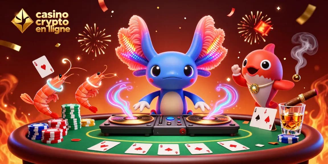 Jouer au casino crypto en ligne avec des personnages amusants et colorés dans un décor vibrant.