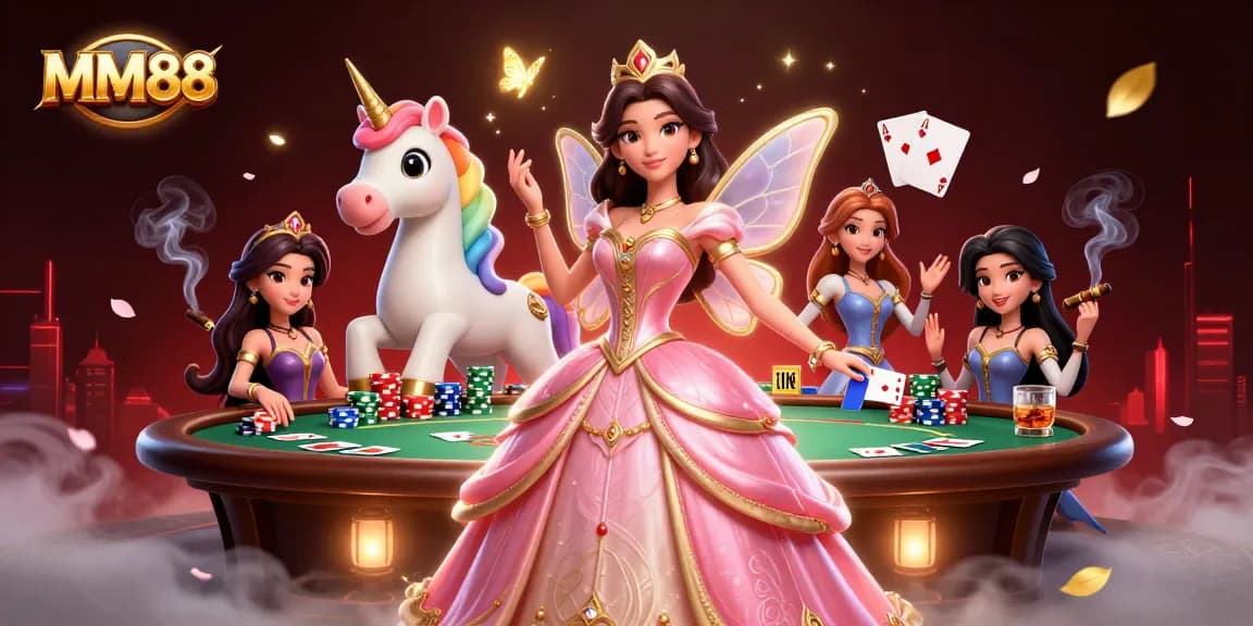 Engage in winning gameplay with MM88 as you explore vibrant casino elements in a magical scene.