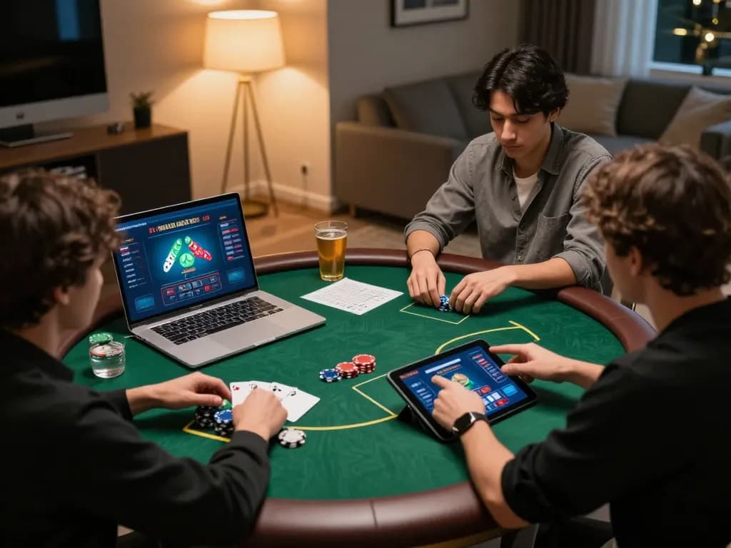 Players engaging in exciting online poker on trang chủ lc88 with vibrant gaming interface and strategic notes.