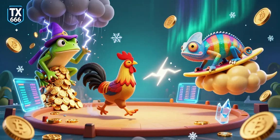 Experience the thrill of TX 666 cockfighting with vibrant characters and golden coins raining down.