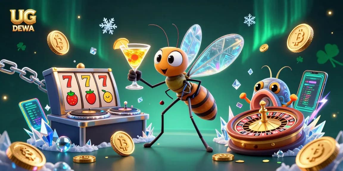 Play exciting games at UG DEWA, featuring vibrant characters and dynamic casino elements in a colorful scene.