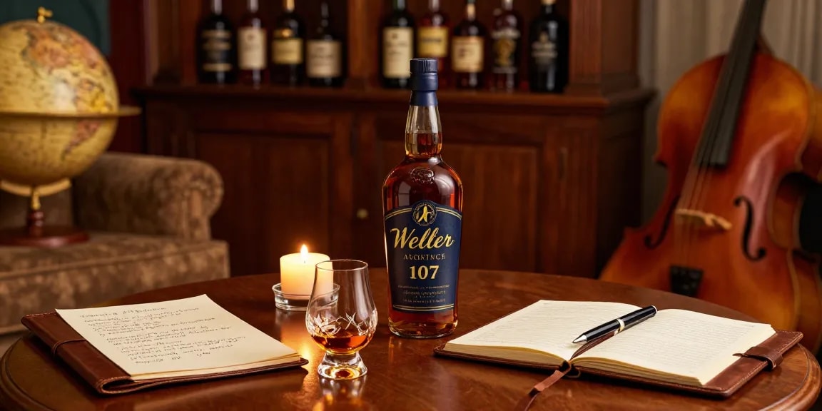 Weller Antique 107 bourbon tasting with inviting ambiance and connoisseur.