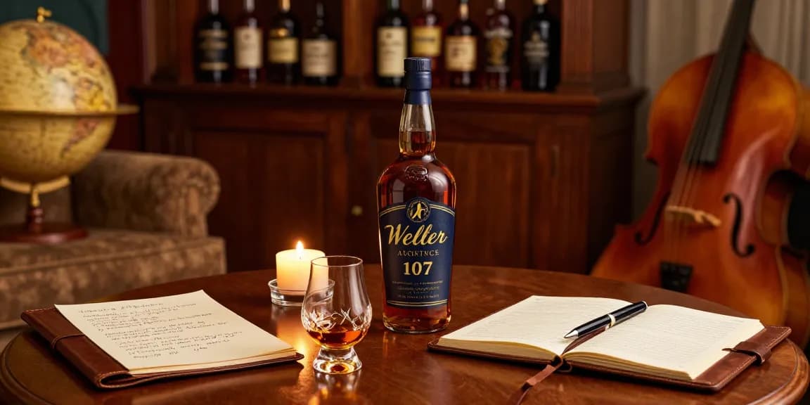 Weller Antique 107 bourbon tasting with inviting ambiance and connoisseur.