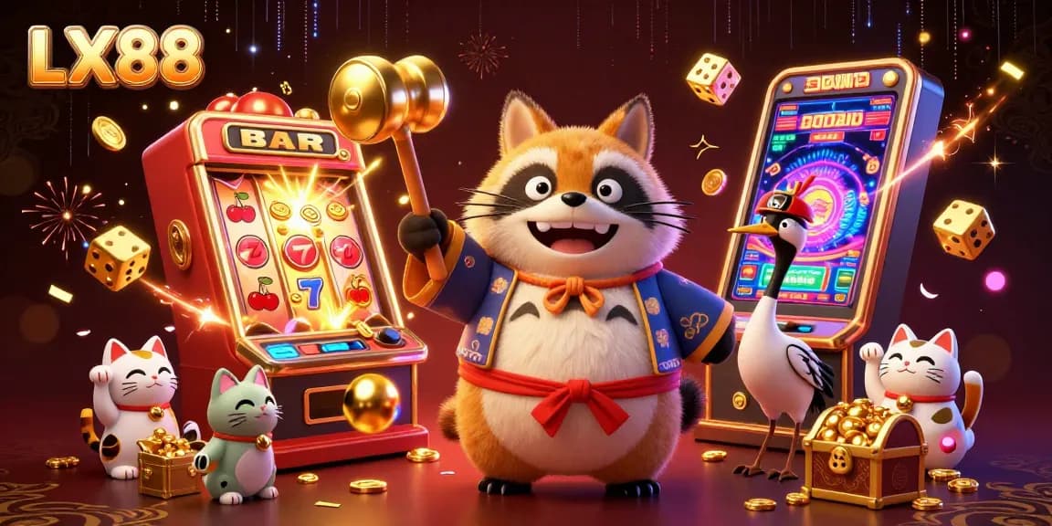 Spin the slot reels at LX88 with exciting jackpot symbols in a vibrant casino celebration.