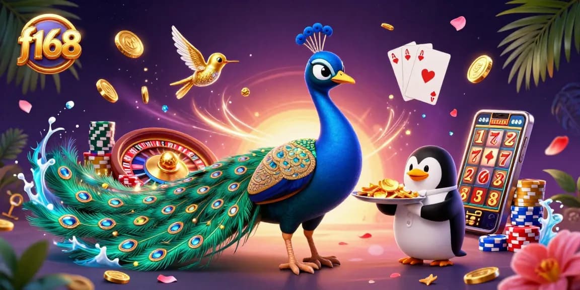 Experience the thrill of gaming at f168 with dynamic casino characters and vibrant elements.