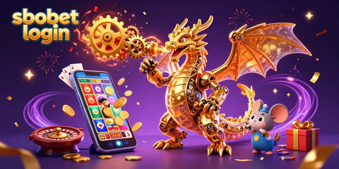 Engage with sbobet login for a thrilling casino experience, featuring a dragon and animated gaming elements.