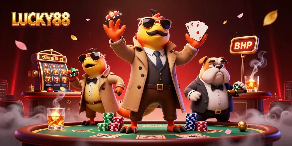 Engage with the thrilling LUCKY88 slot game featuring whimsical raptors in a VIP casino setting.