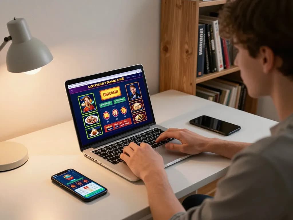 Engaged in online betting on LOTO188 TRANG CHỦ, showcasing a modern home gaming setup.