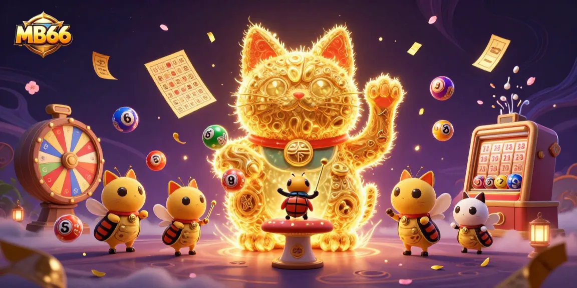 Engage in exciting gameplay with MB66, featuring a lucky cat and dynamic casino symbols.