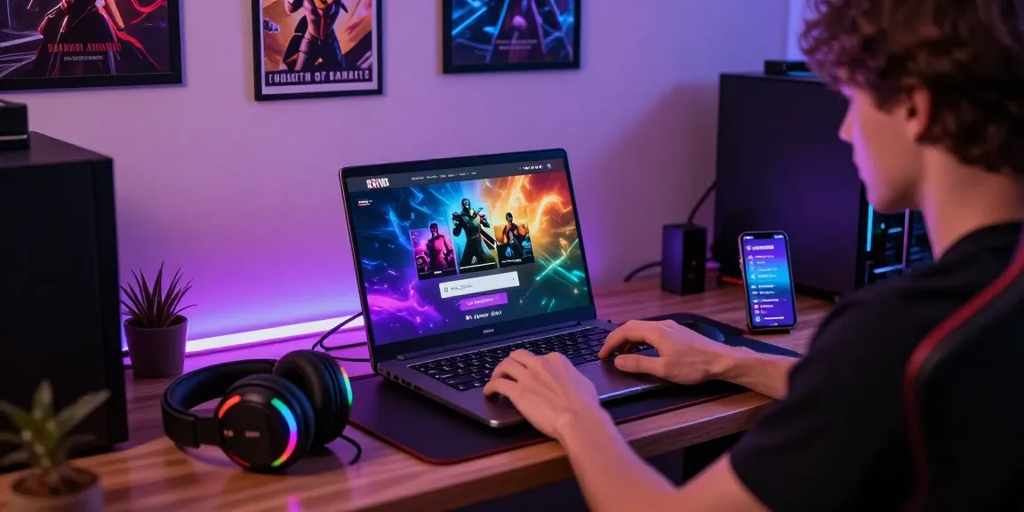 LUXURY777 Login dengan pengguna mengakses antarmuka permainan online yang menarik di laptop, suasana modern yang nyaman.
