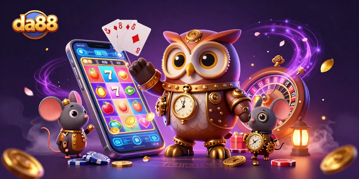 Experience thrilling gameplay with da88 in this vibrant steampunk casino illustration.