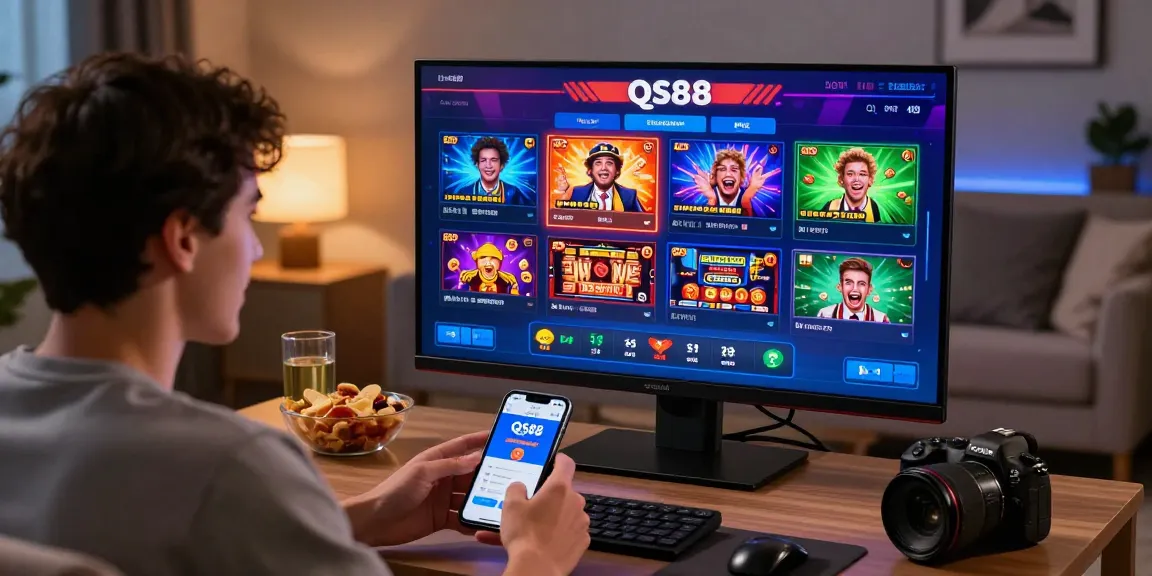 Engaging online gambling experience on QS88 platform with vibrant graphics and joyful player.
