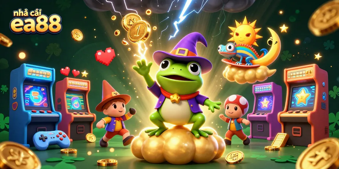 Experience the thrill of nhà cái ea88 with golden coins and vibrant casino elements in a dynamic illustration.