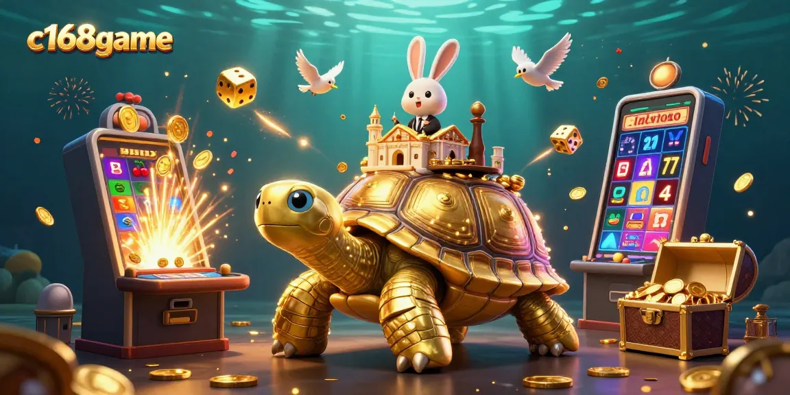 Experience thrilling wins at c168game with a vibrant 3D casino scene bursting with excitement and golden treasures.