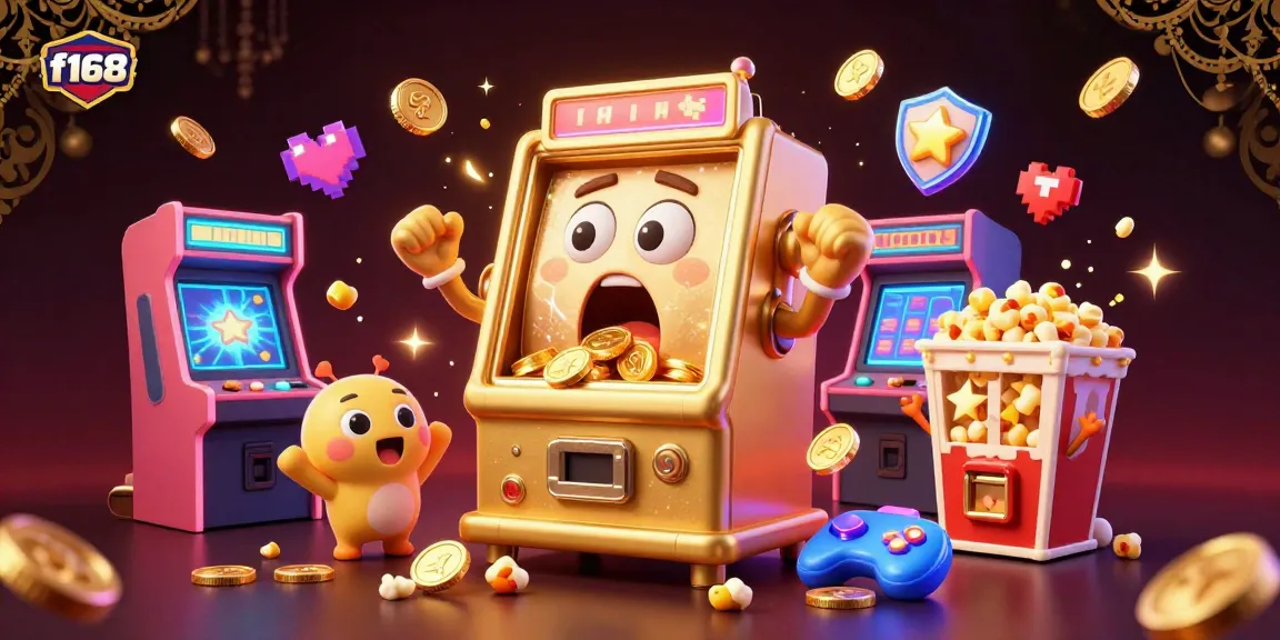 F168 slot machine animation hitting a jackpot in a vibrant casino setting filled with excitement.