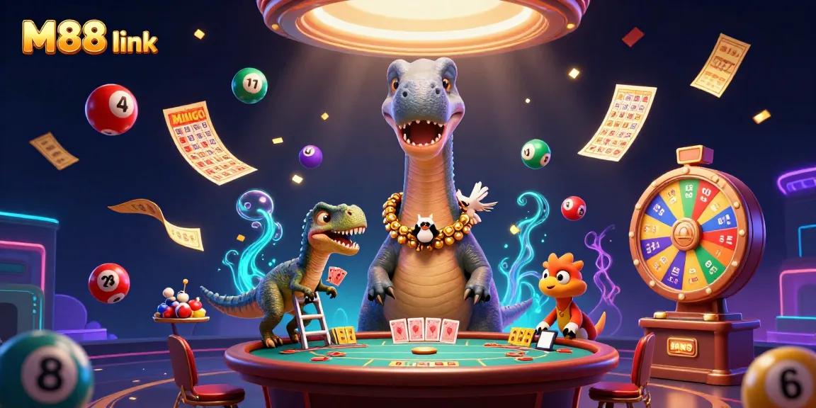 Experience the thrilling action at M88 link with colorful lottery balls and dynamic casino elements.