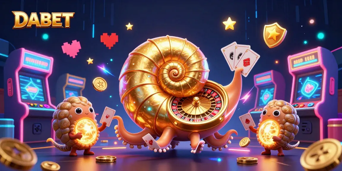 DABET's unique gaming experience, featuring a giant nautilus and colorful arcade machines with neon displays.
