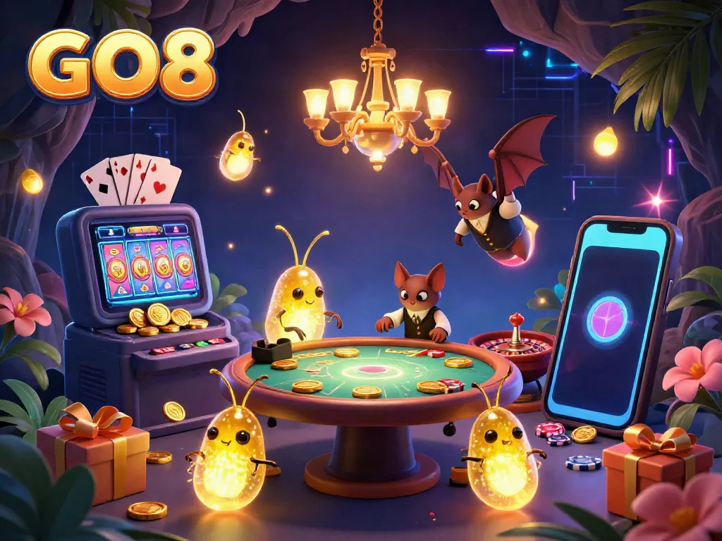 Experience GO8's illuminated cave casino with playful glowworms and exciting games.