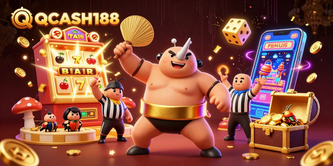 Experience the thrill of QQCASH188 as a sumo champion beetle commands the casino scene.