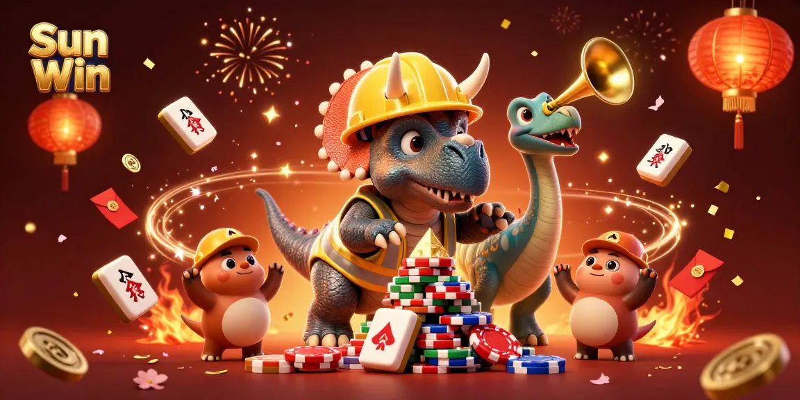Join the exciting action at Sun Win with cartoon dinosaurs celebrating at a lively casino scene!