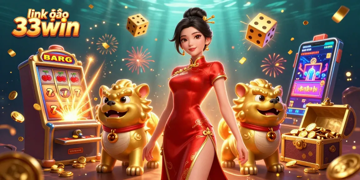 Experience winning thrills with link vào 33win in this vibrant casino illustration featuring gaming excitement.