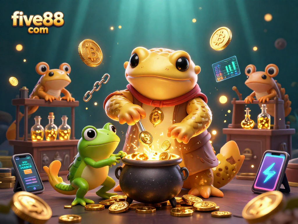 Experience the thrill of winning with five88 com in an ultra-detailed casino scene full of gold and crypto.