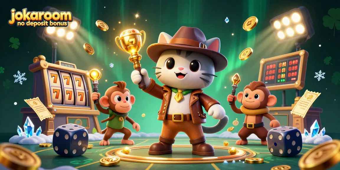 Experience the thrill of the jokaroom no deposit bonus with an exciting casino adventure illustration.