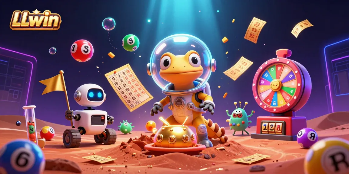 Experience thrilling wins at LLwin with a dynamic 3D scene bursting with colorful lottery elements.