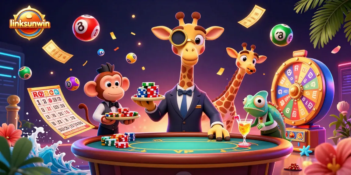 Spin to win with linksunwin's vibrant gaming scene featuring cartoon characters and dynamic casino elements.