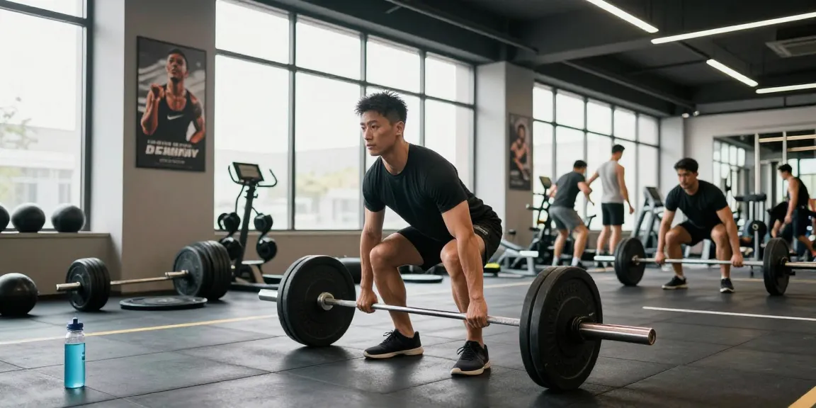 Focused athlete lifting weights at the Anabolika Shop gym, showcasing strength and determination in a vibrant atmosphere.
