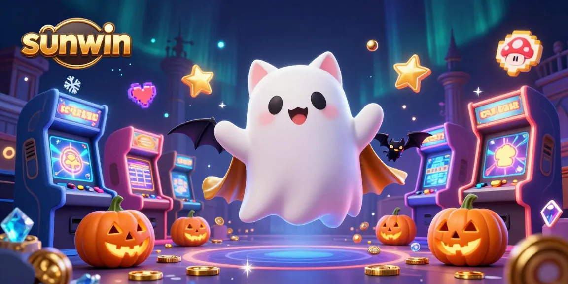 Spin and win with sunwin in this vibrant casino scene filled with playful characters and gaming elements.