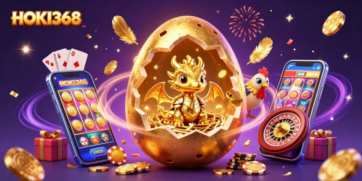 Spin the reels with HOKI368, where golden dragons and poker chips collide in a vibrant casino scene.