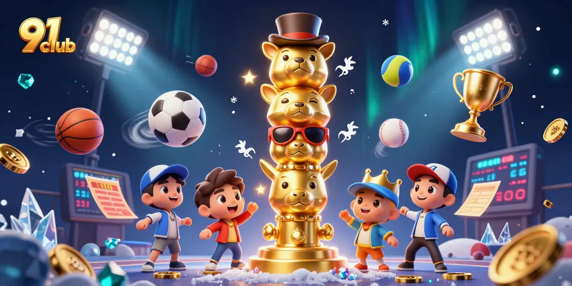 Experience the thrilling action of 91club with a dynamic 3D illustration featuring vibrant casino elements.
