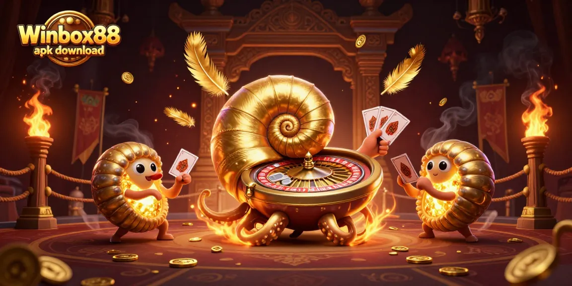 Winbox88 apk download illustration showcasing a giant nautilus casino character in a vibrant 3D scene.