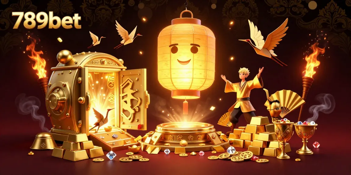 Engage with the vibrant 789bet casino scene featuring a golden lantern spirit and treasures.