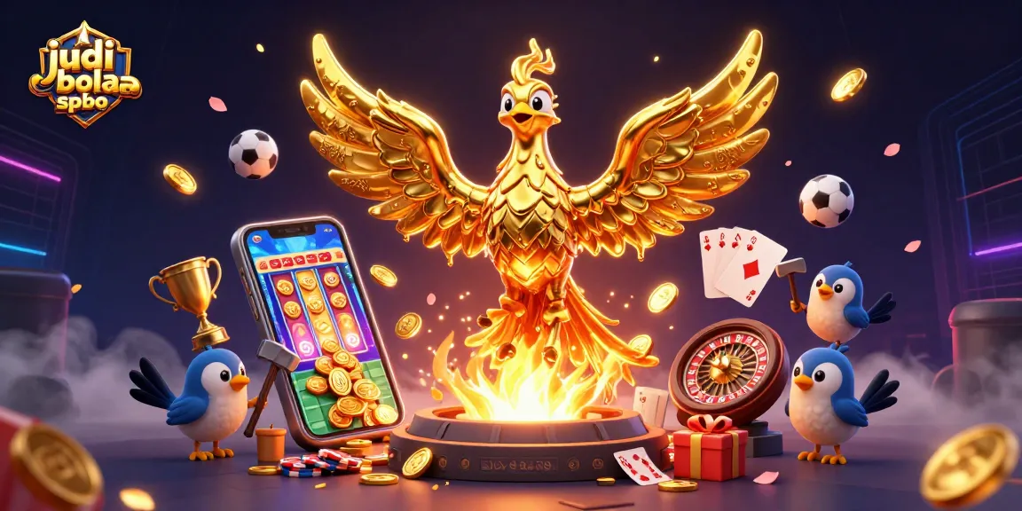 Experience judi bola spbo with a dynamic 3D scene of a golden phoenix and sports betting elements.