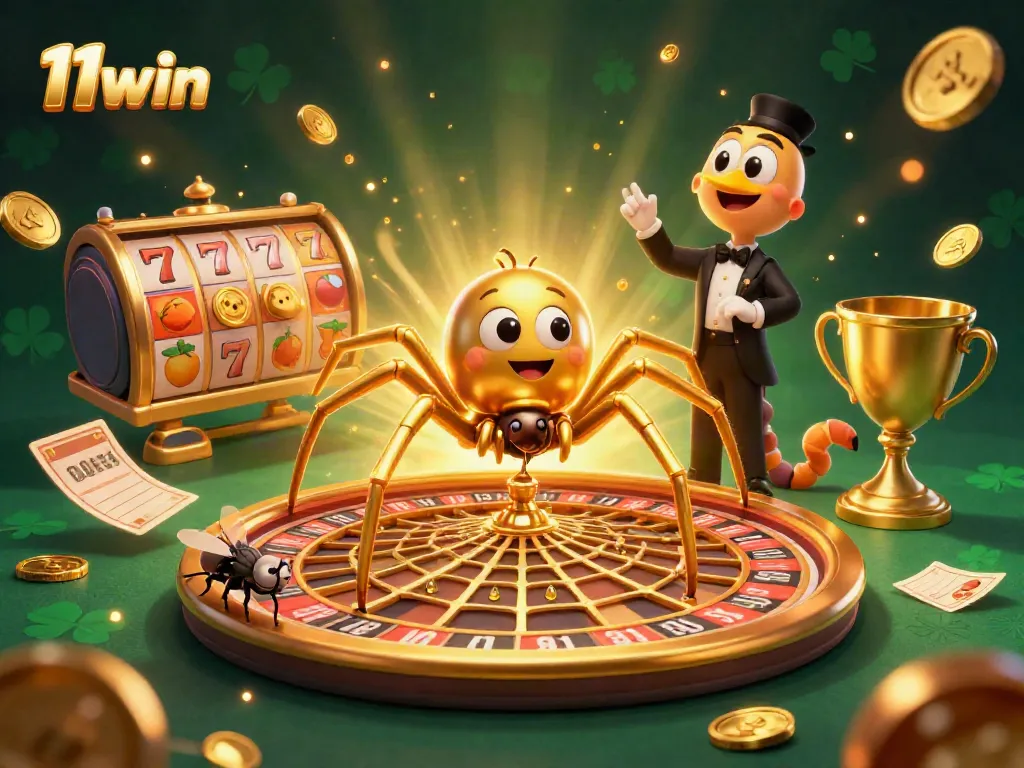 Experience thrilling gameplay at 11win with a vibrant casino-themed scene featuring dynamic characters and golden elements.