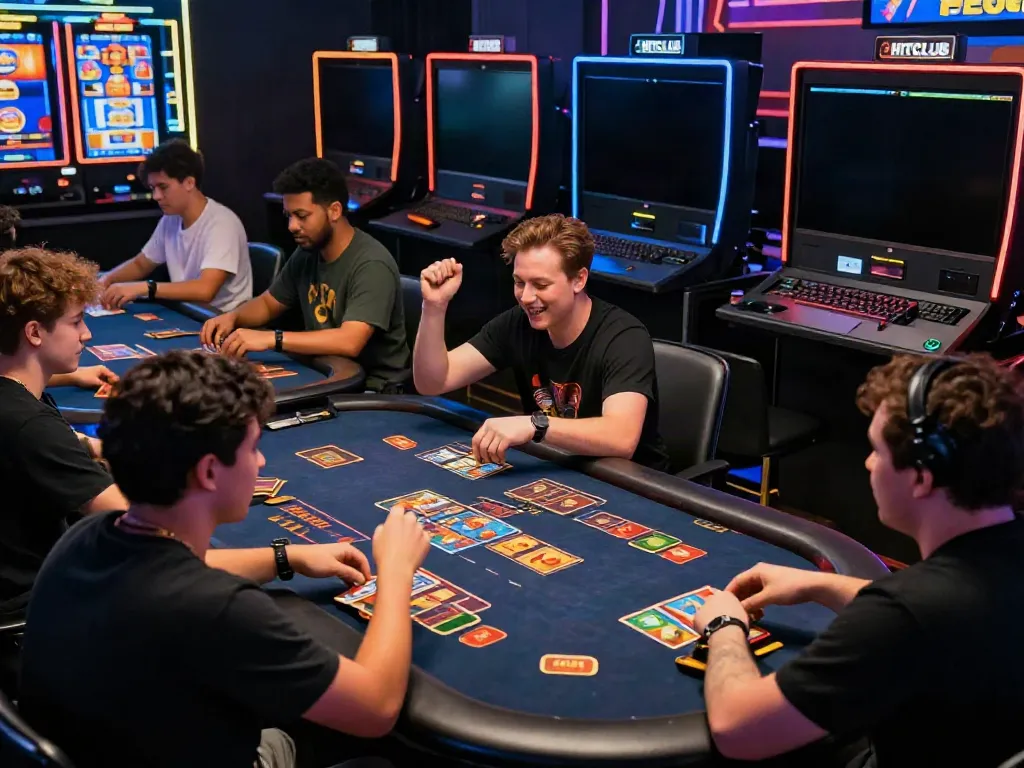 HITCLUB gaming scene with players engaging in card games and live betting