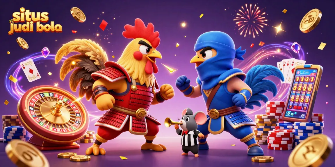 Situs judi bola champions battling with dynamic casino elements, showcasing thrilling online betting excitement.